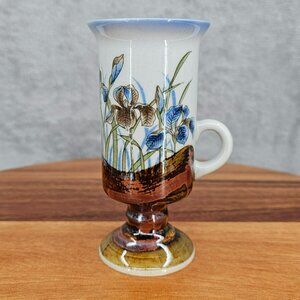 Otagiri Vintage Irish Coffee Cup Mug Iris Floral Colorful Footed Japan Pedestal
